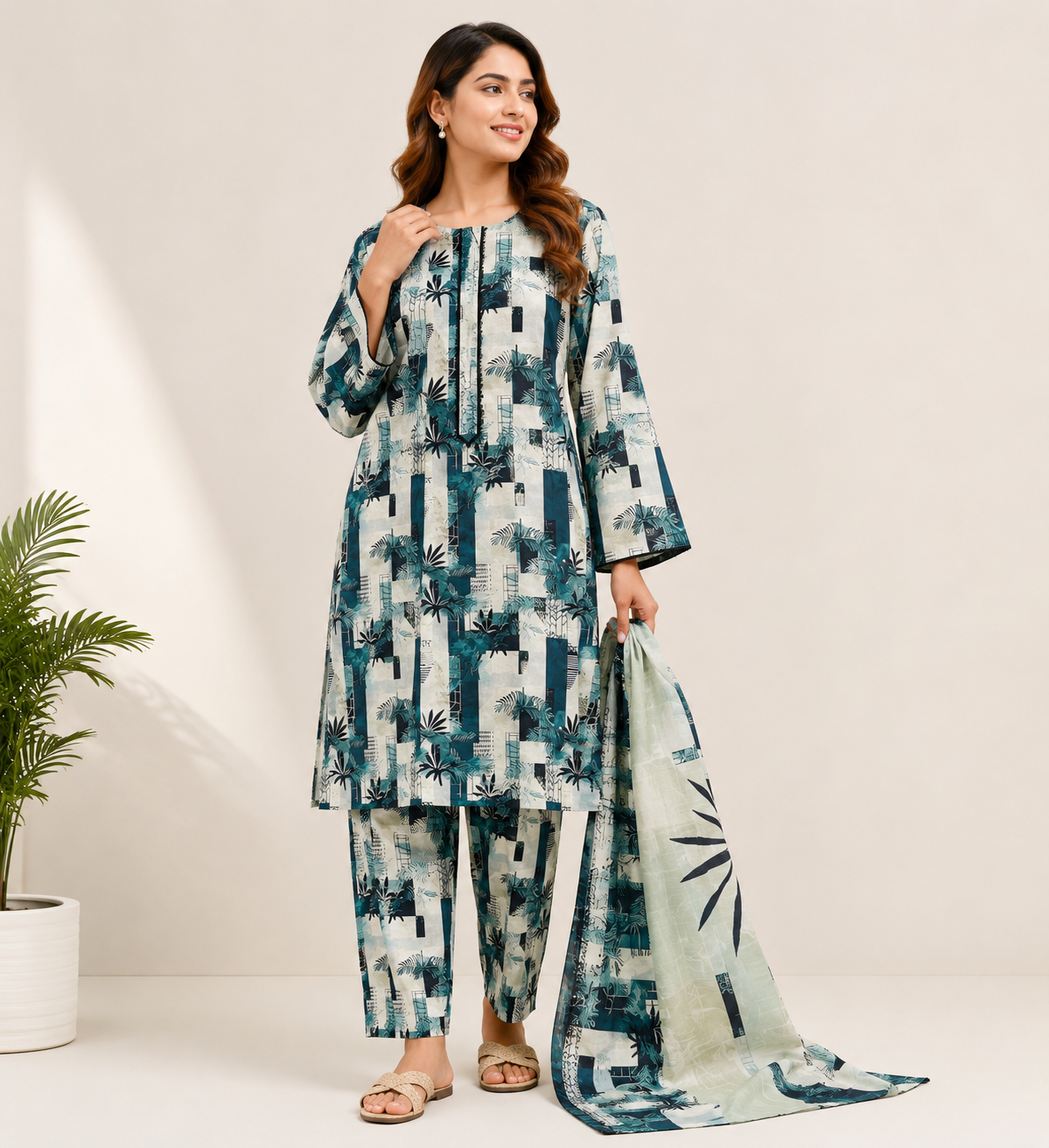 Coral Bloom – 3 Piece Pure Lawn Stitched Suit