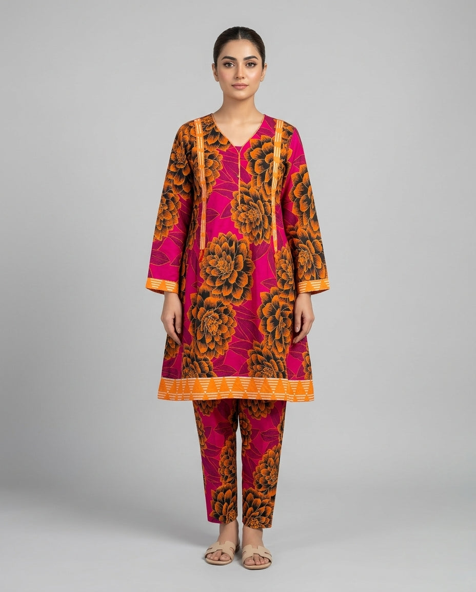 Magenta Marigold Print Suit