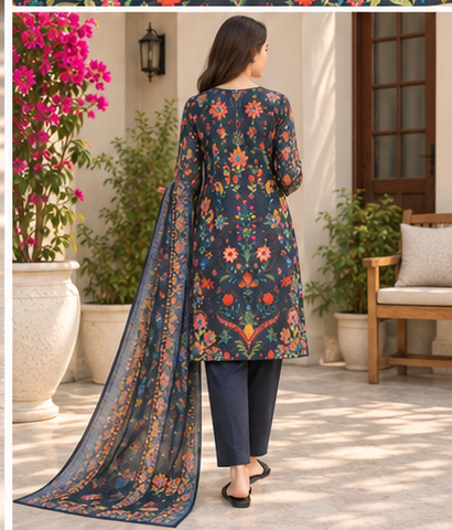 Midnight Bloom – Premium 3 Piece Printed Suit