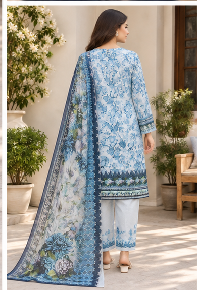Azure Bloom – Premium 3 Piece Printed Lawn Suit