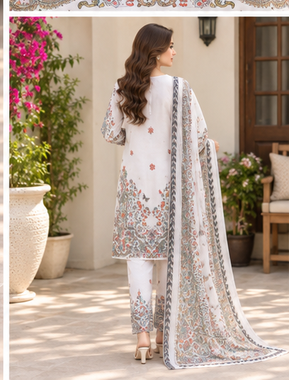 Ivory Bloom – Premium 3 Piece Printed Lawn Suit