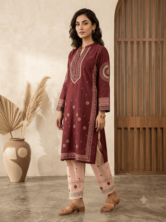 Maroon Elegance – Pure Lawn 2 Piece Suit - Seemasejee