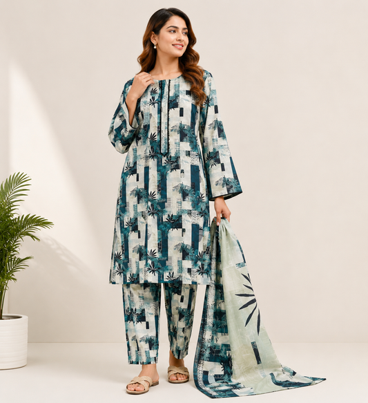 Coral Bloom – 3 Piece Pure Lawn Stitched Suit