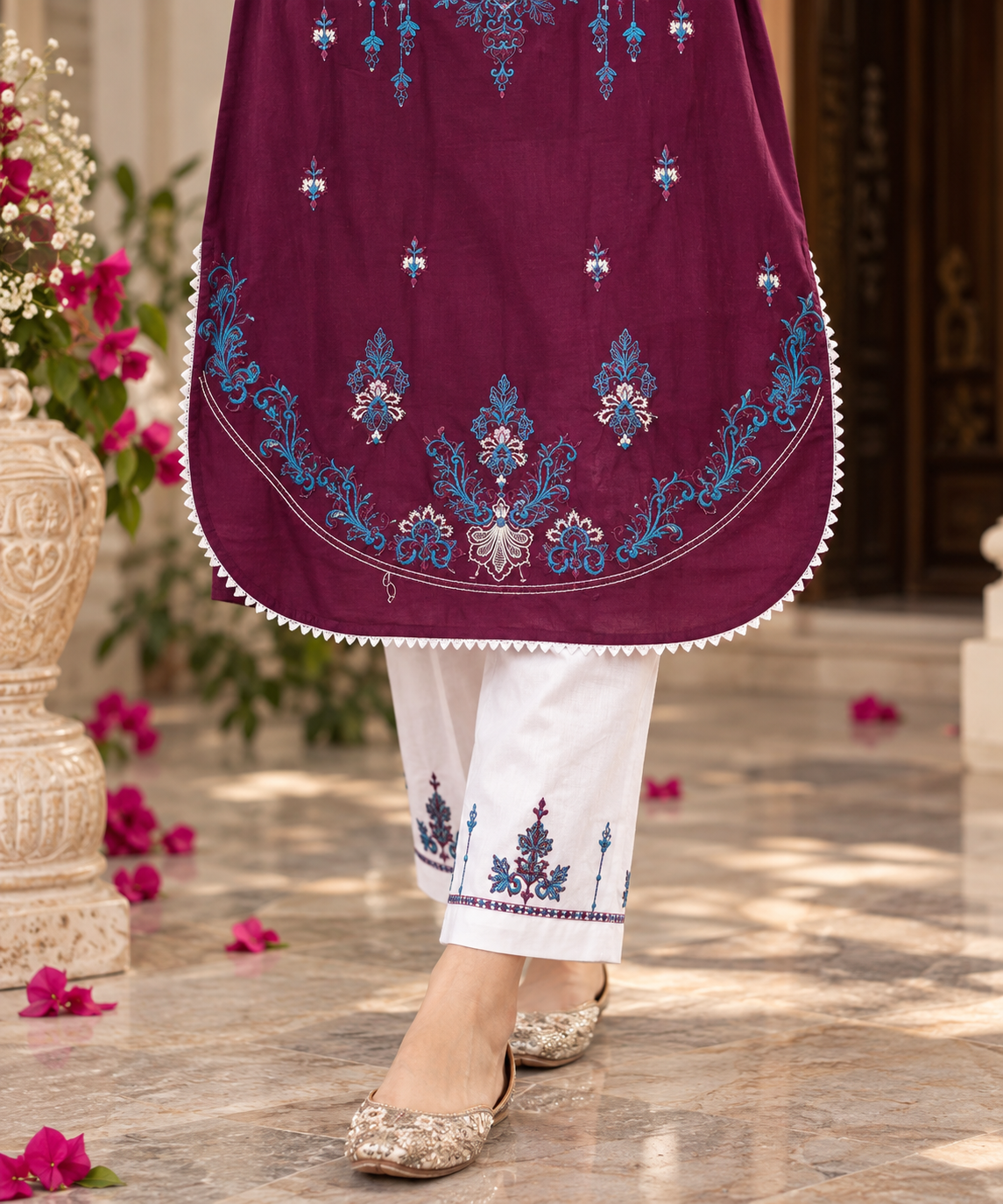 Noor Plum Embroidered Co-Ord Set