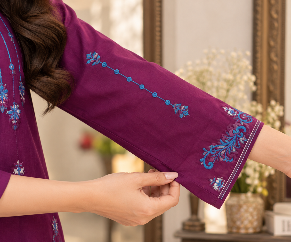 Noor Plum Embroidered Co-Ord Set