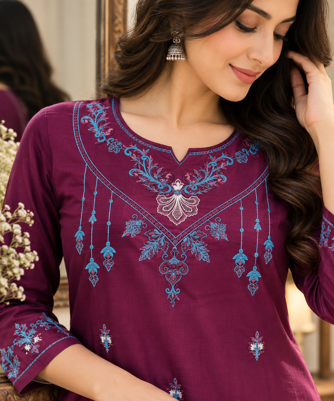 Noor Plum Embroidered Co-Ord Set