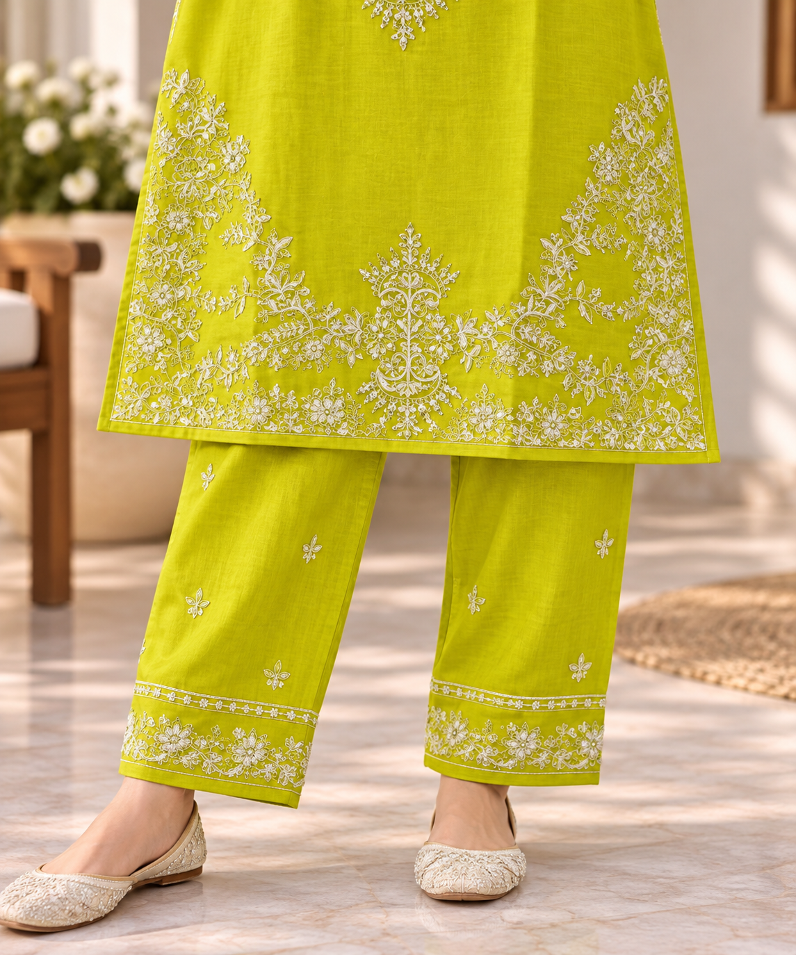 Lime Glow Embroidered 2-Piece Co-Ord Set