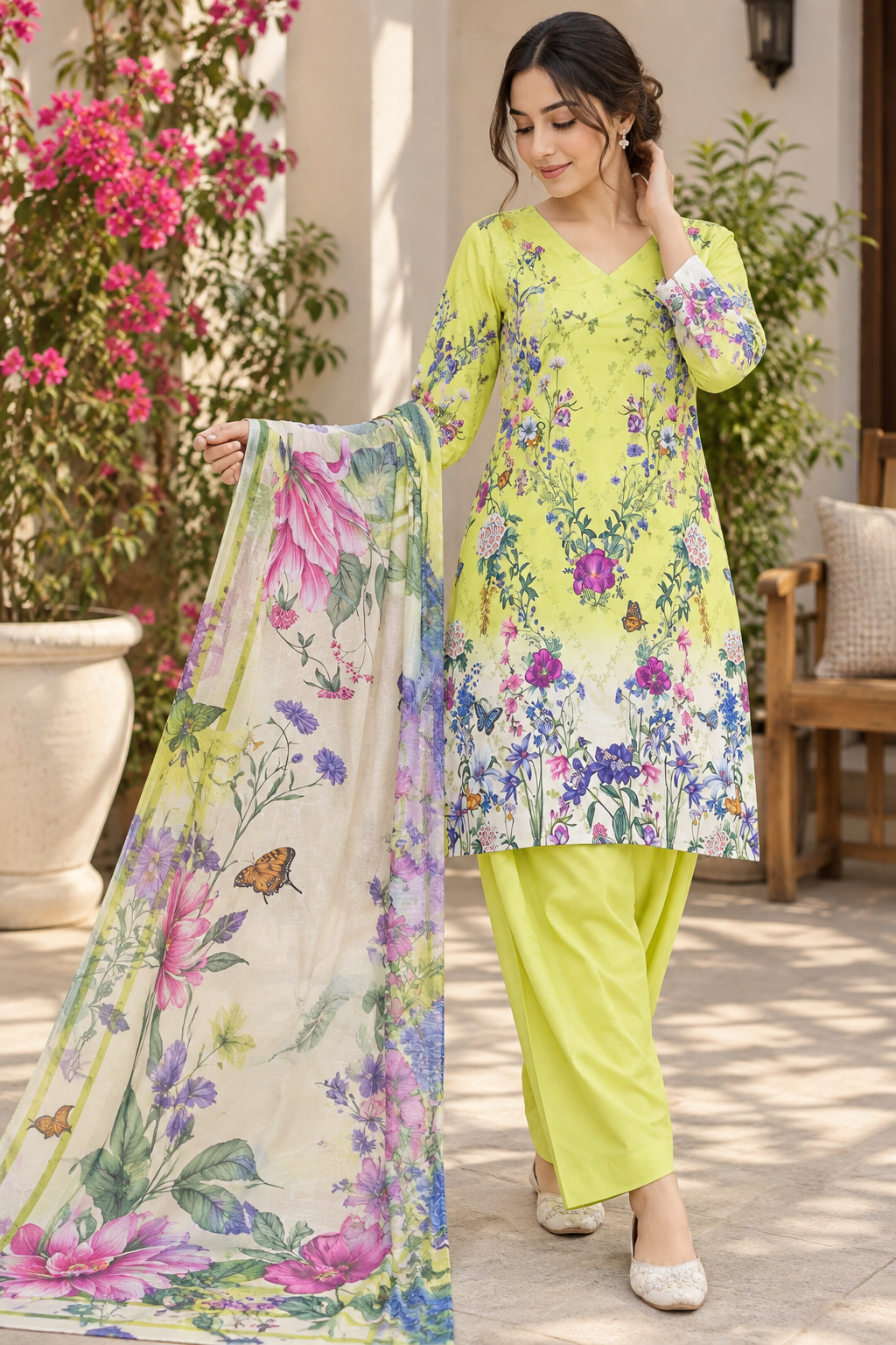 Lime Blossom – Premium 3 Piece Printed Lawn Suit