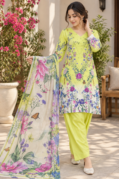 Lime Blossom – Premium 3 Piece Printed Lawn Suit