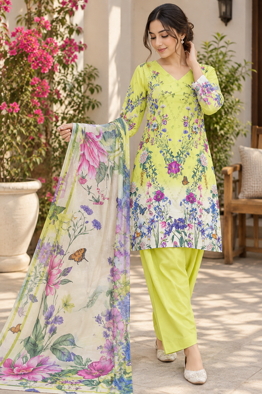 Lime Blossom – Premium 3 Piece Printed Lawn Suit