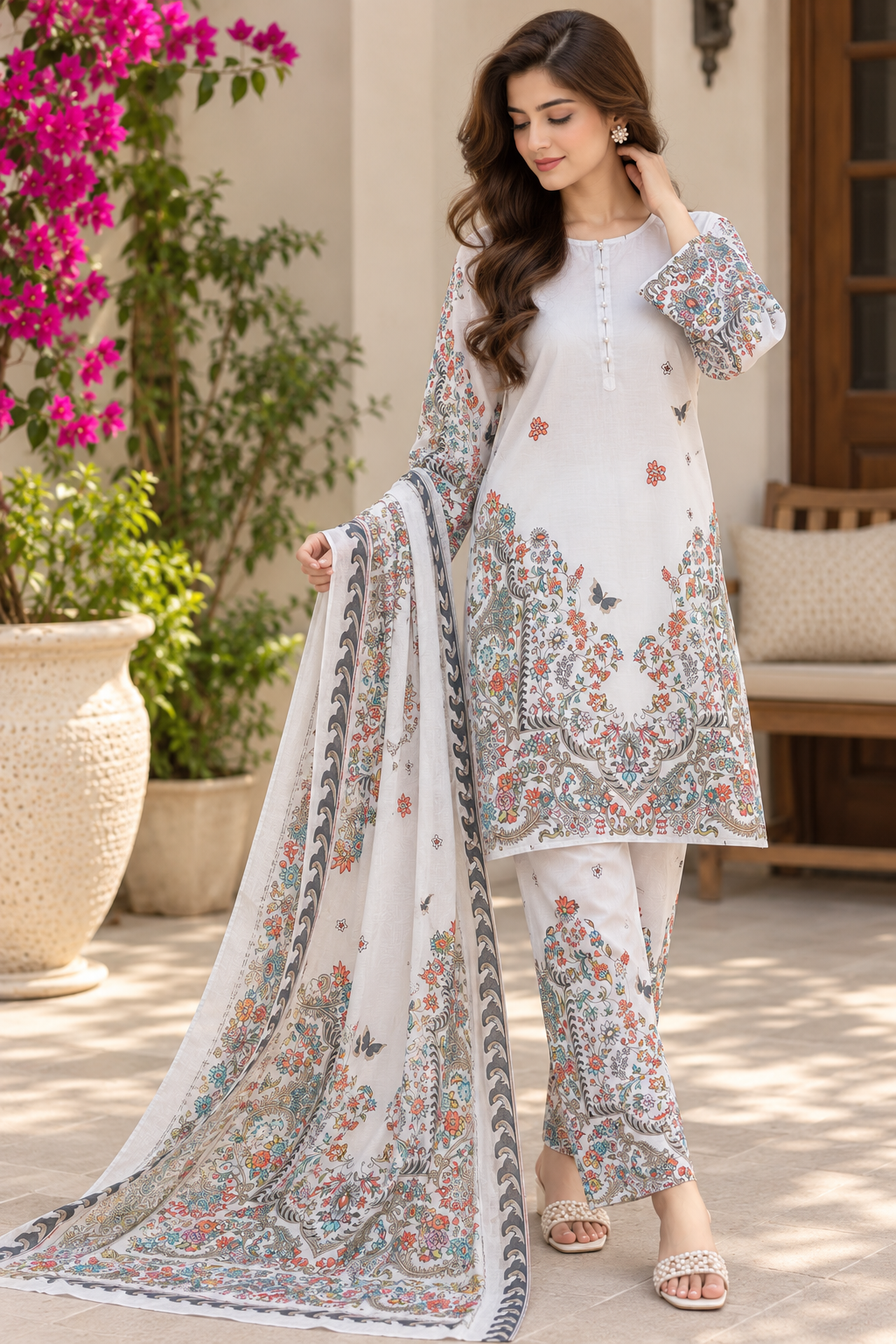 Ivory Bloom – Premium 3 Piece Printed Lawn Suit