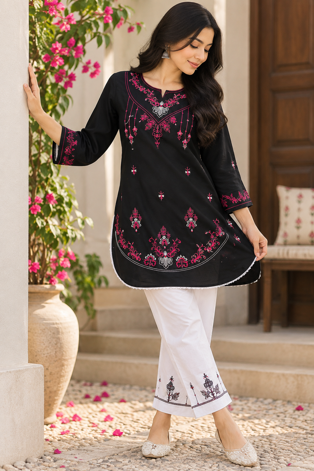 Black Embroidered 2-Piece Co-Ord Set