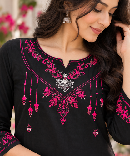 Black Embroidered 2-Piece Co-Ord Set