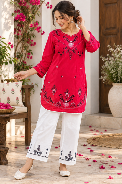 Rosé Bloom Embroidered 2-Piece Co-Ord Set