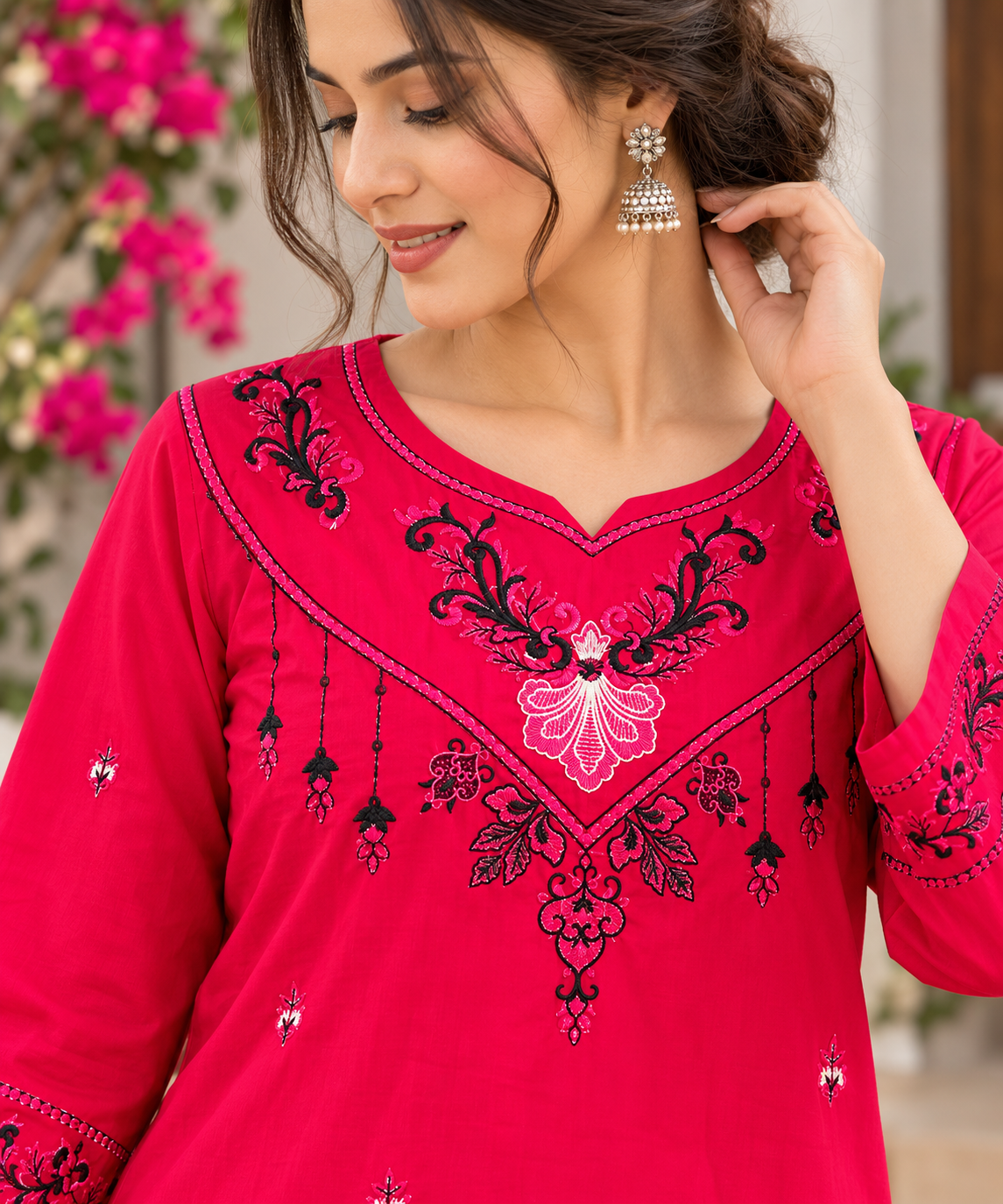 Rosé Bloom Embroidered 2-Piece Co-Ord Set