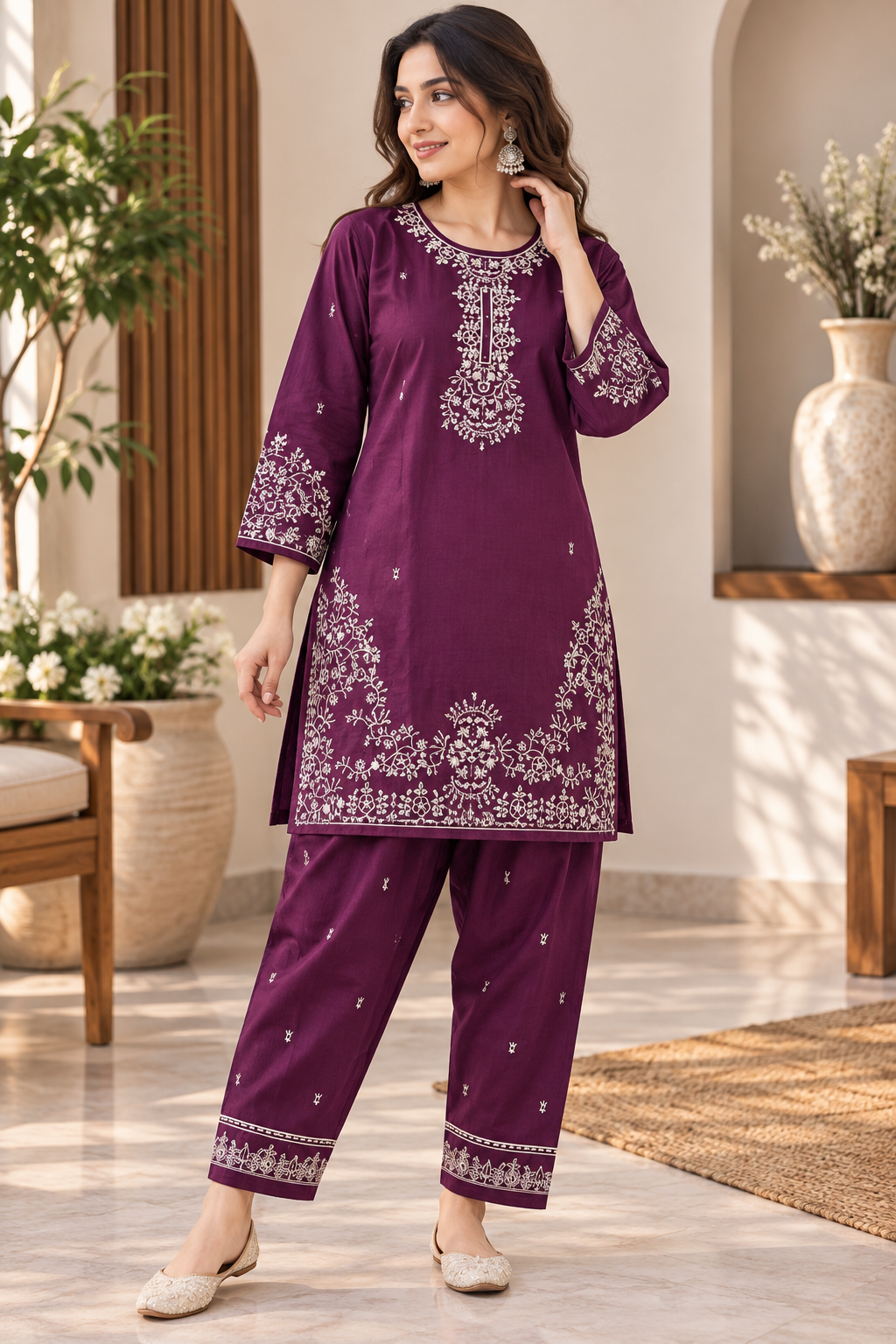 Plum Royale Embroidered 2-Piece Co-Ord Set