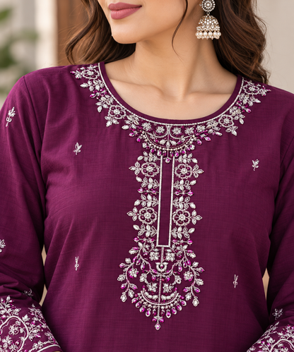 Plum Royale Embroidered 2-Piece Co-Ord Set
