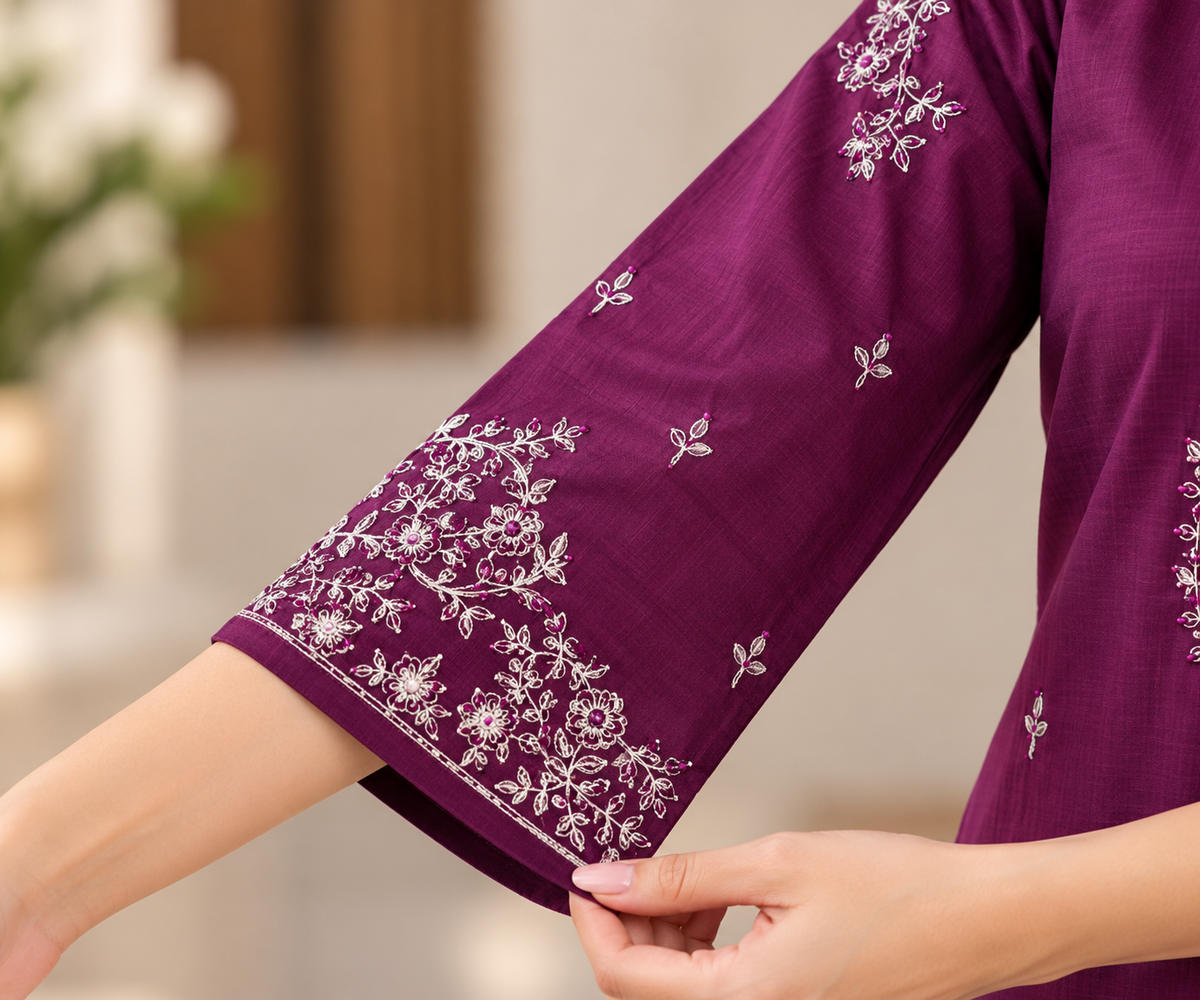 Plum Royale Embroidered 2-Piece Co-Ord Set