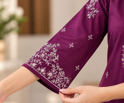 Plum Royale Embroidered 2-Piece Co-Ord Set