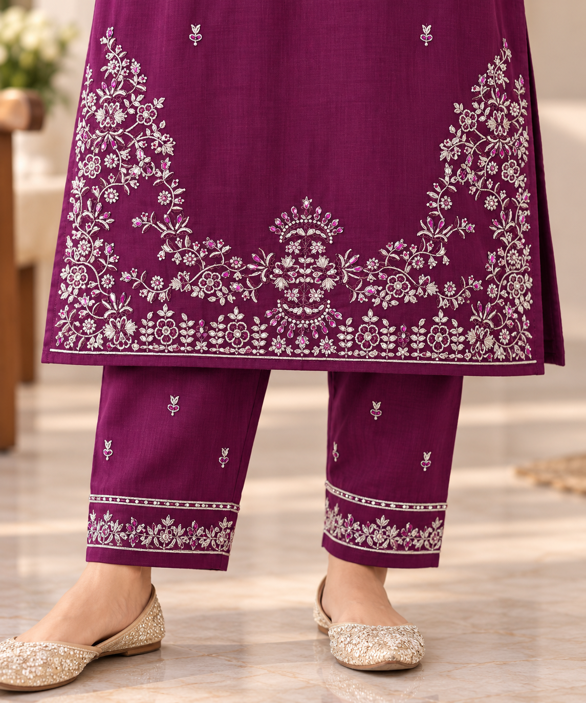 Plum Royale Embroidered 2-Piece Co-Ord Set