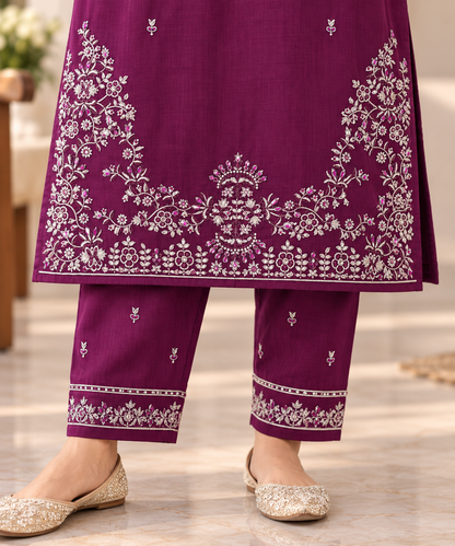 Plum Royale Embroidered 2-Piece Co-Ord Set