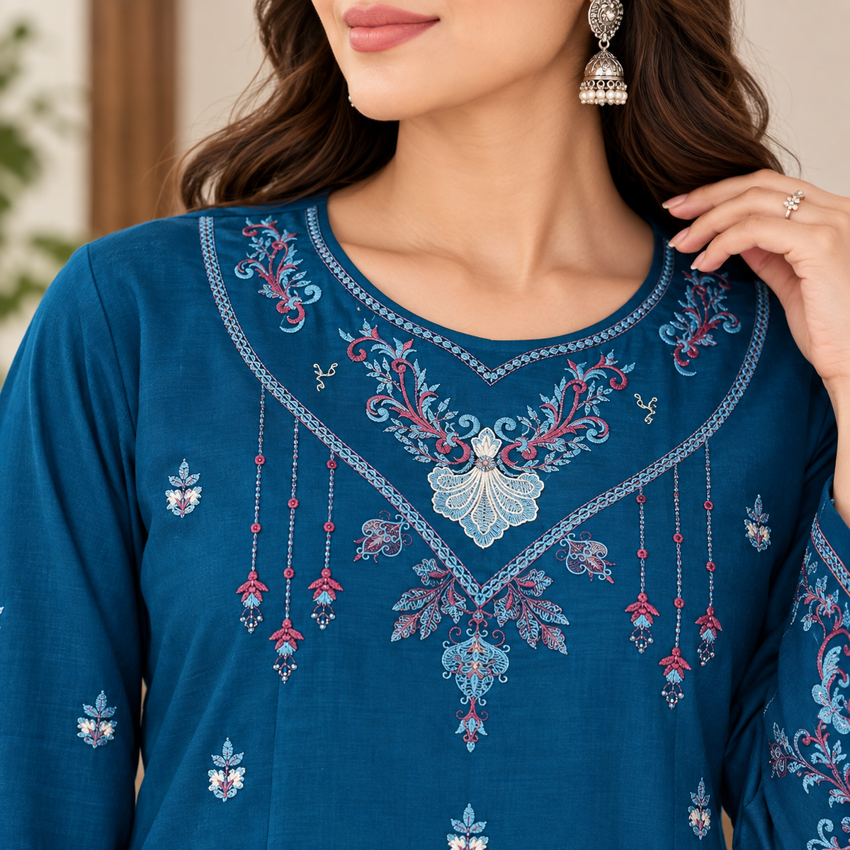 Teal Elegance Embroidered 2-Piece Co-Ord Set