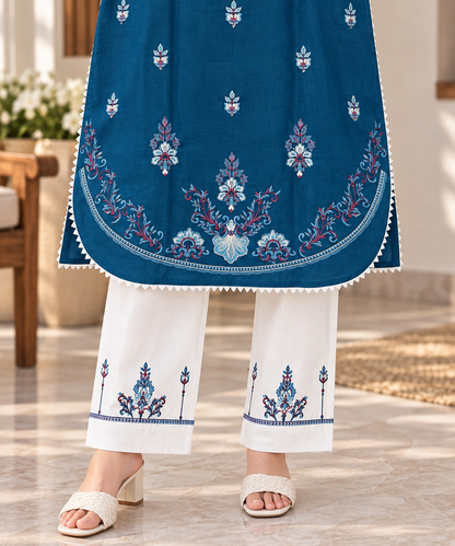 Teal Elegance Embroidered 2-Piece Co-Ord Set