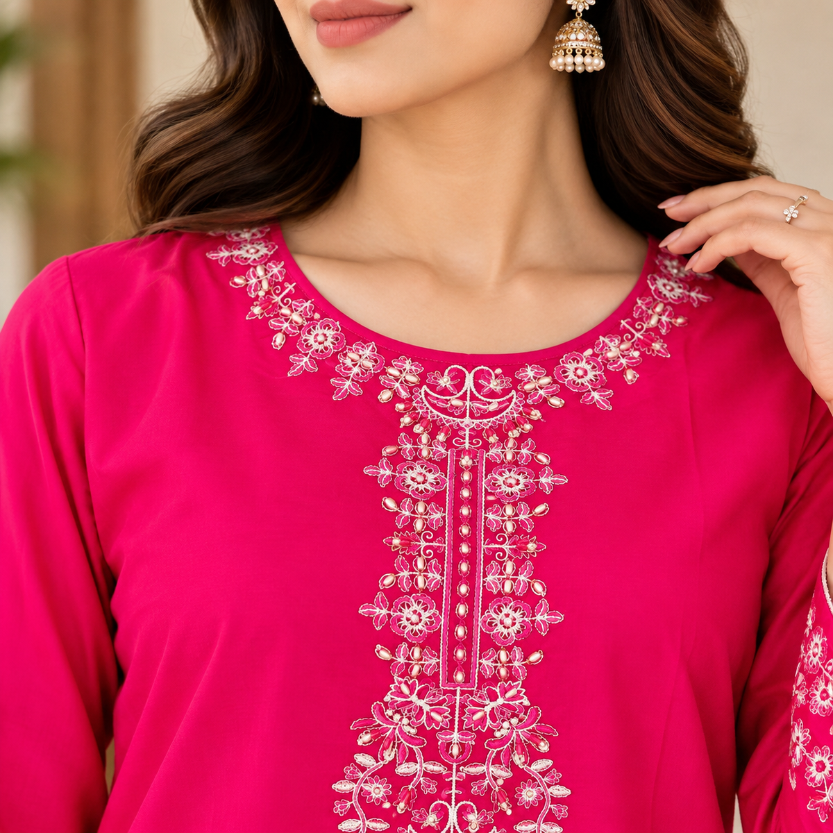 Fuchsia Bloom Embroidered 2-Piece Co-Ord Set
