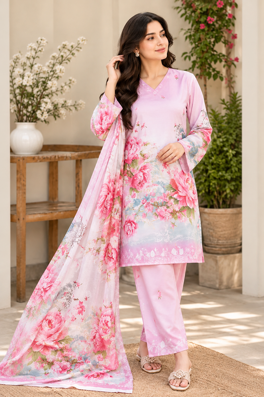 Blush Bloom – 3 Piece Stitched Suit