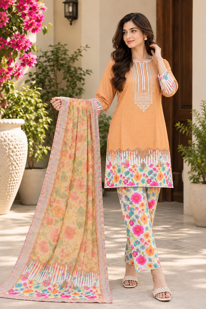 Peach Blossom – 3 Piece Stitched Suit