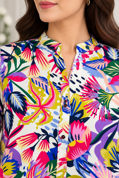 Multicolor Tropical Floral – Airline 2 Piece Stitched Suit