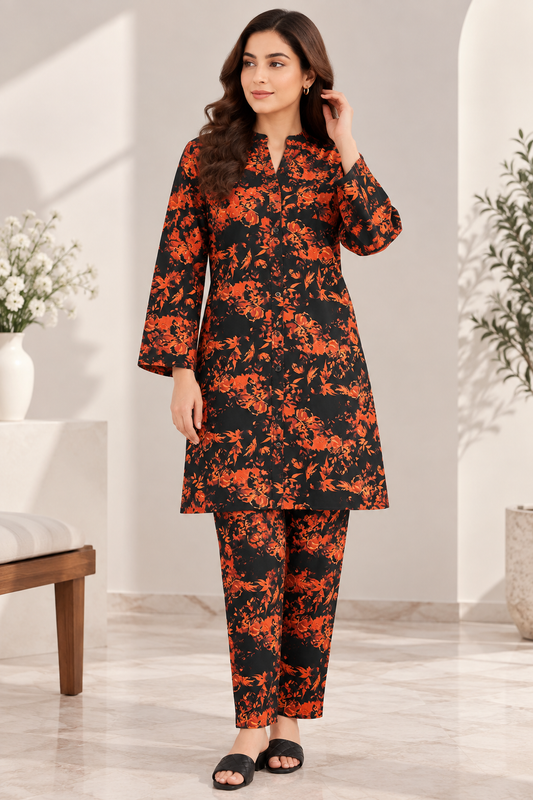 Midnight Orange – AirLine 2 Piece Stitched Co-Ord Set