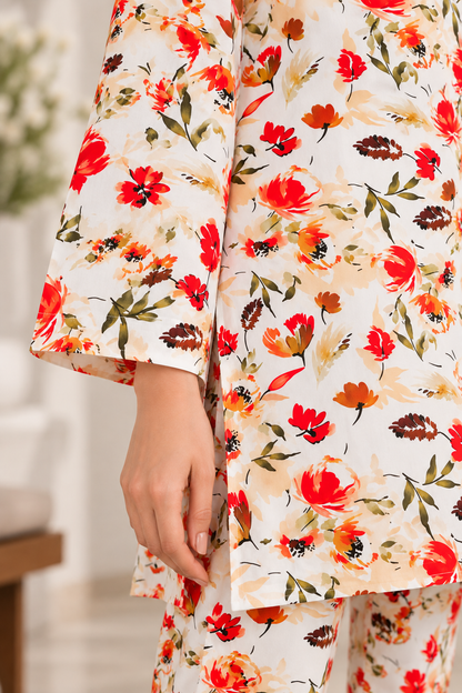 Ruby Floral – Two Piece A-Line Co-Ord Set Stitched Suit