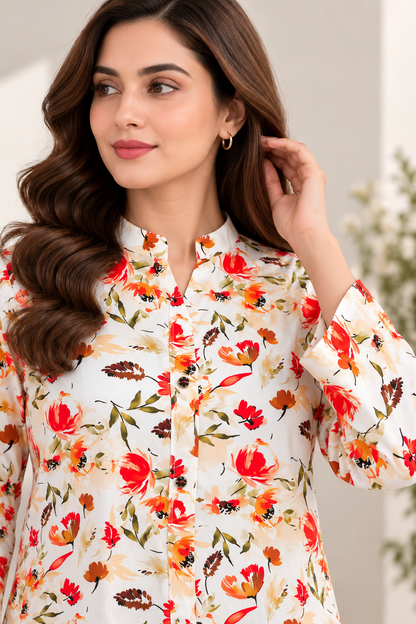 Ruby Floral – Two Piece A-Line Co-Ord Set Stitched Suit