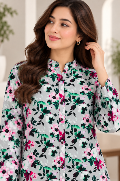Mint Blossom Boski Linen Digital Print 2 Piece Co-Ord Set