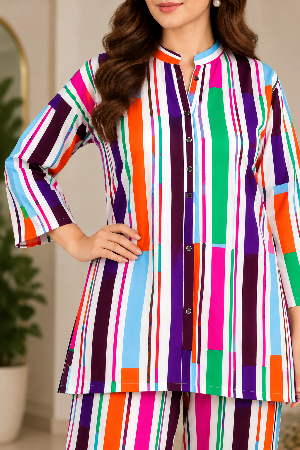 Monochrome Ikat Boski Linen Digital Print 2 Piece Co-Ord Set