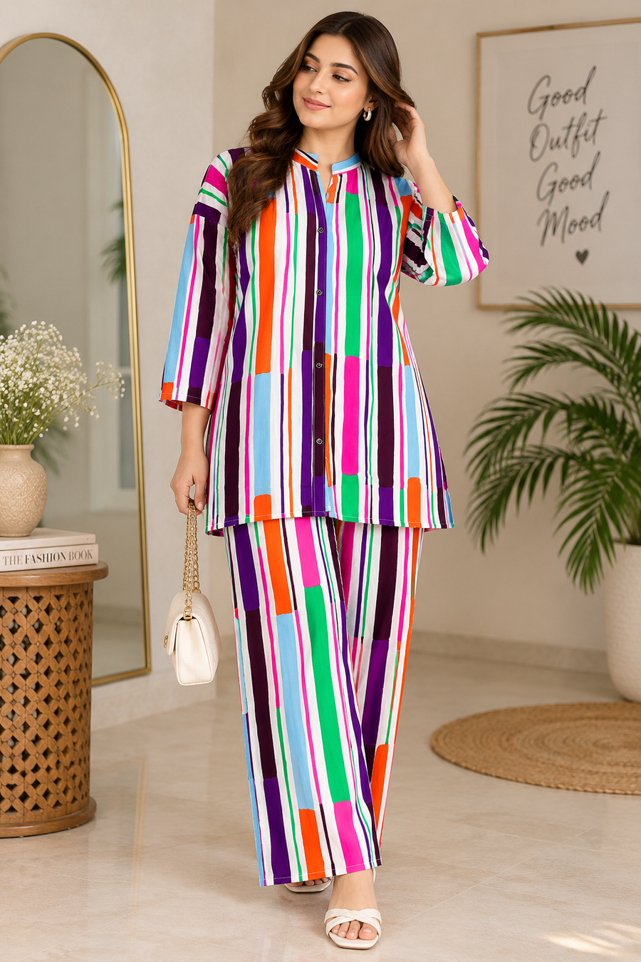 Monochrome Ikat Boski Linen Digital Print 2 Piece Co-Ord Set