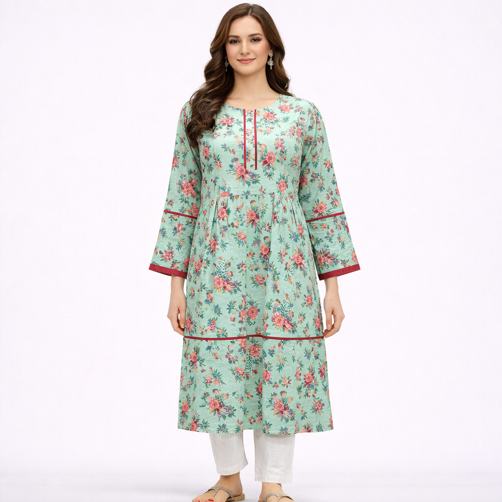 Garden Mint - Stitched Premium Lawn Shirt 1 Piece