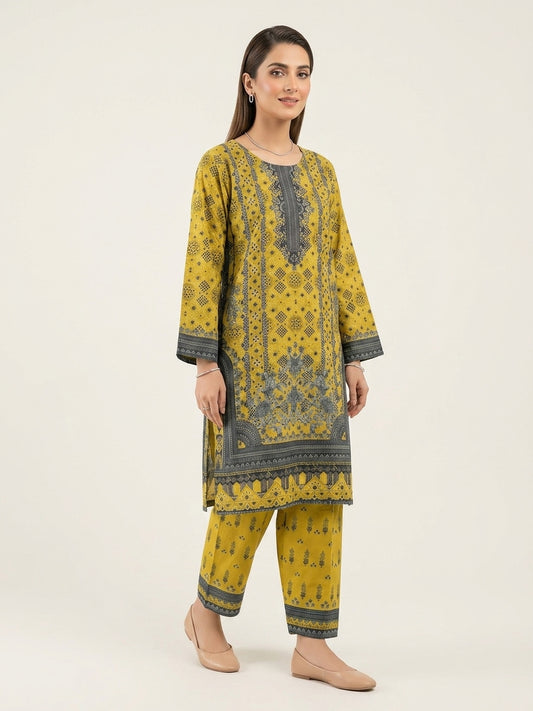 Mustard Ajrak Print Suit