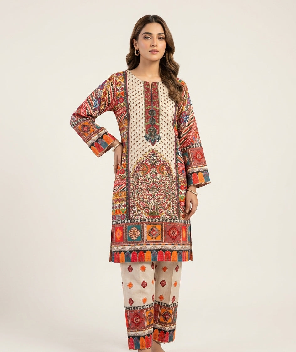 Ivory Tribal Print Suit