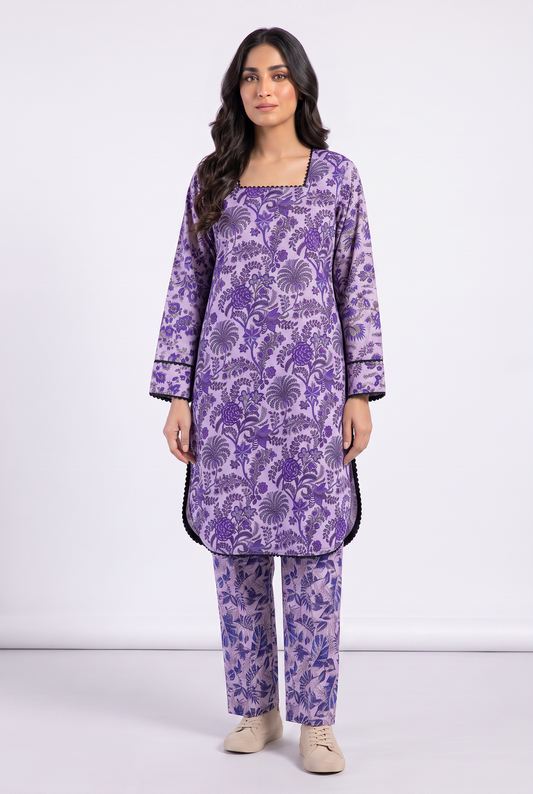 Purple Floral Cotton 2 Piece Suit