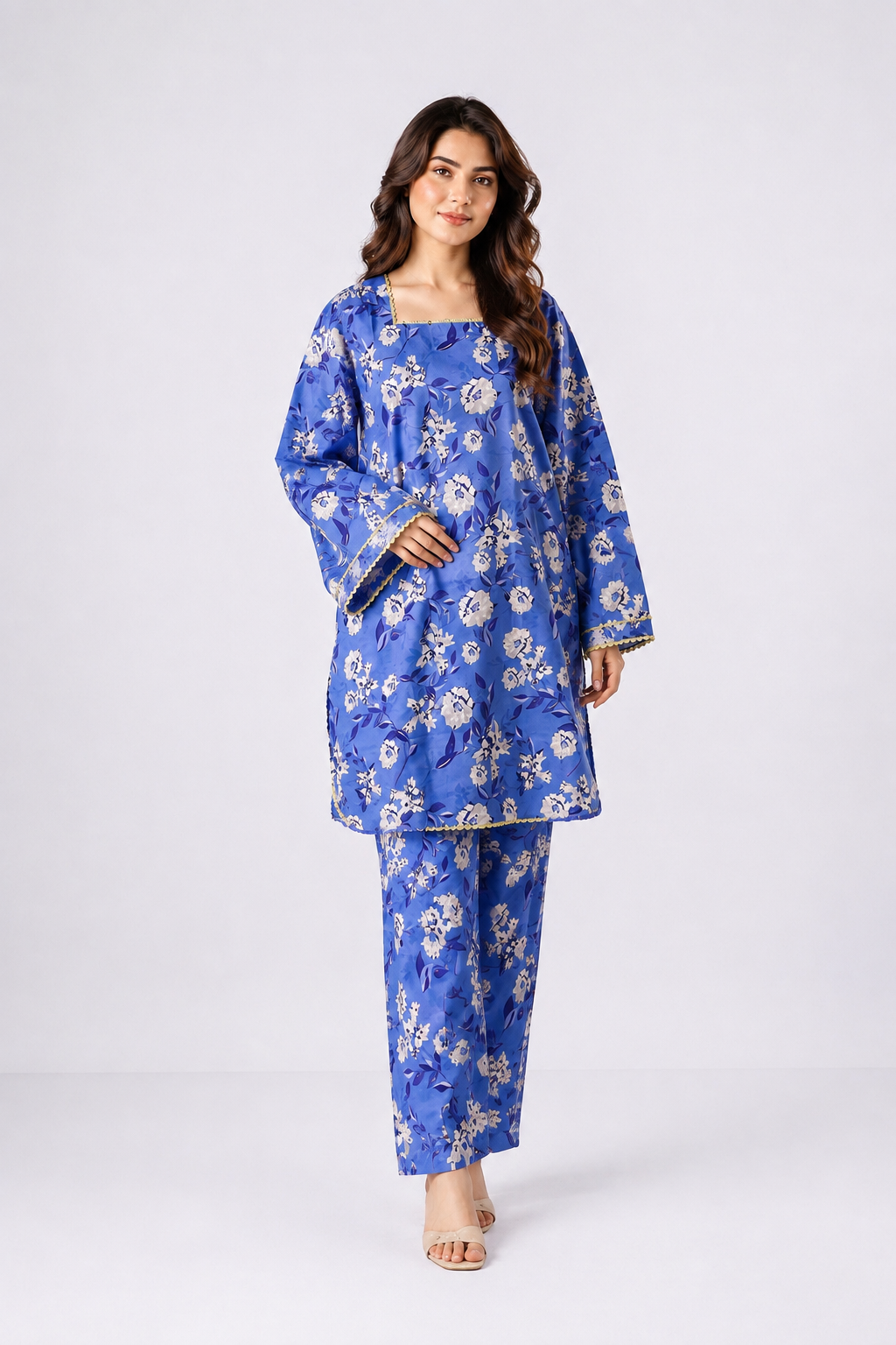 Blue Floral Cotton 2Pc