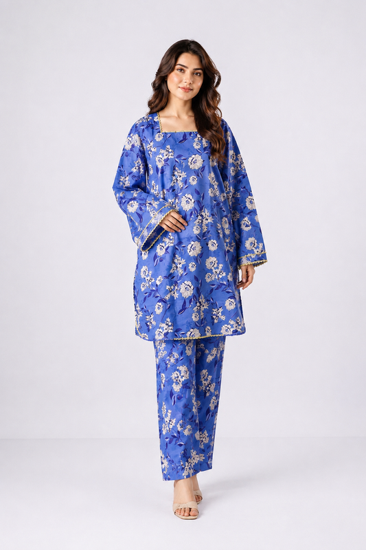 Blue Floral Cotton 2Pc