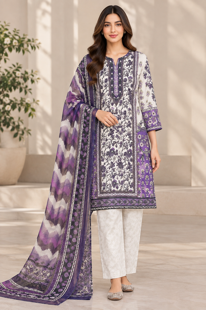 Lavender Mirrored Bloom – Freshy Shalwar 3-Piece Suit