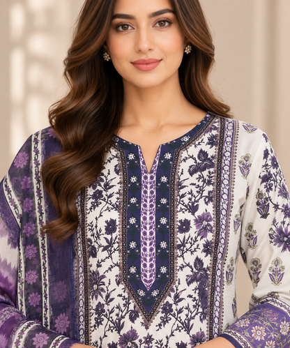 Lavender Mirrored Bloom – Freshy Shalwar 3-Piece Suit