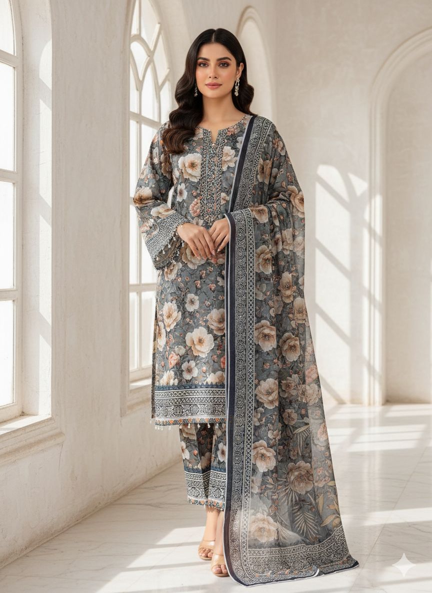 Hania – Swiss Lawn Three Piece Stitched Suit
