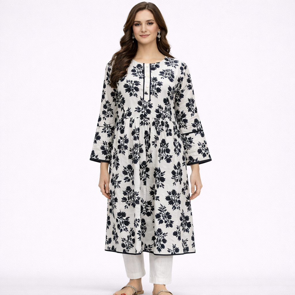 Monochrome Floral - Stitched Premium Lawn Shirt 1 Piece