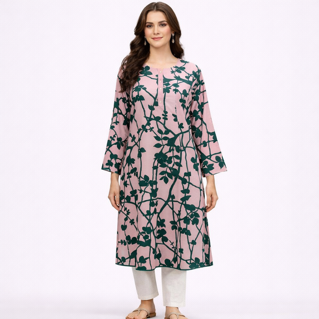 Pink and Green - Stitched New Cotton Self Premium Shirt - 1 Piece