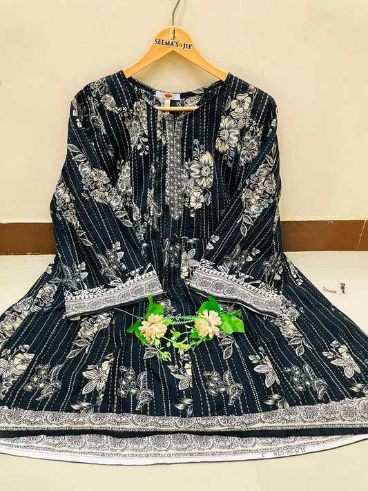 KHAADI – 1 Piece Black Frock (Floral Stripe)