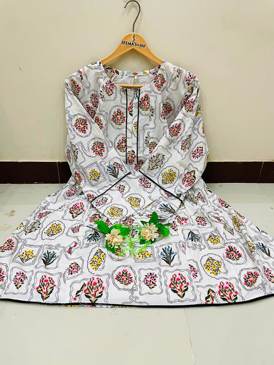 KHAADI – 1 Piece White Frock (Pink Floral)